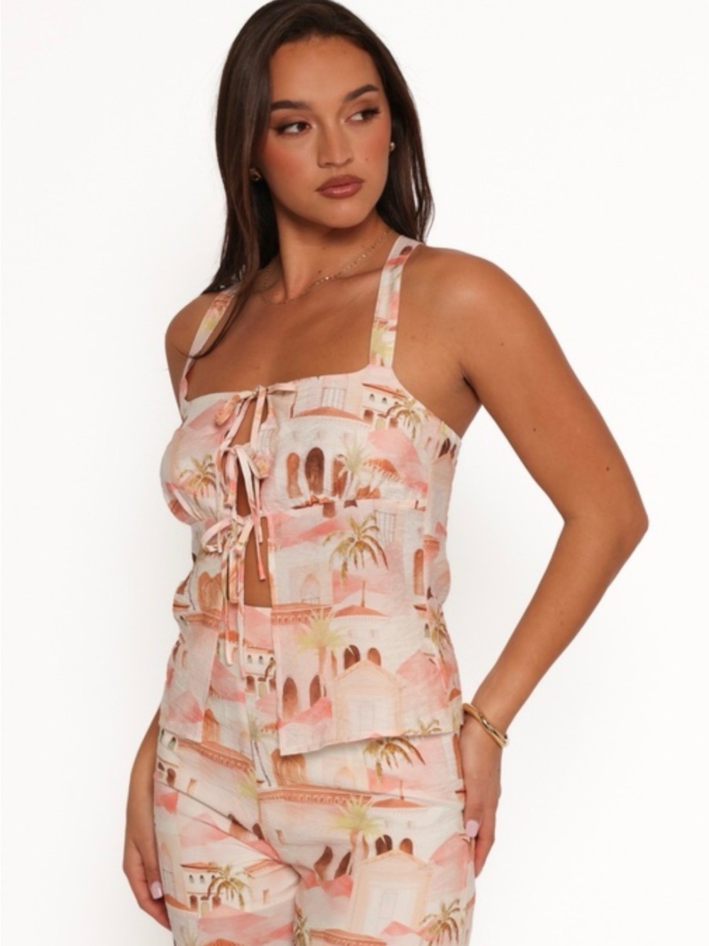 Petal & Pup Pink Multi Printed Tie-Front Tank